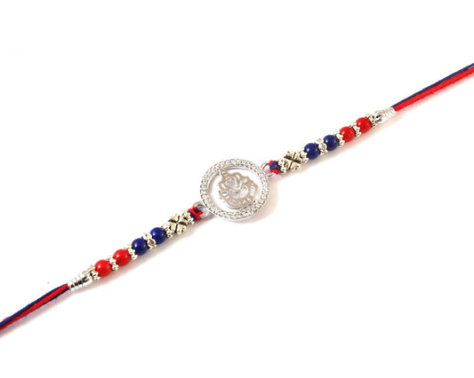 Silver Ganesh Ji Rakhi | Religious Rakhi with CZ Studded Frame | Raksha Bandhan Gift - Zirak Silver