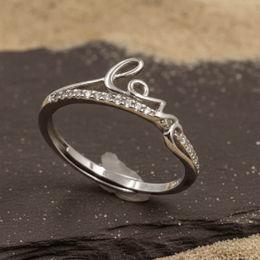Silver Love Script Ring – Dainty CZ Letter Ring - Zirak Silver