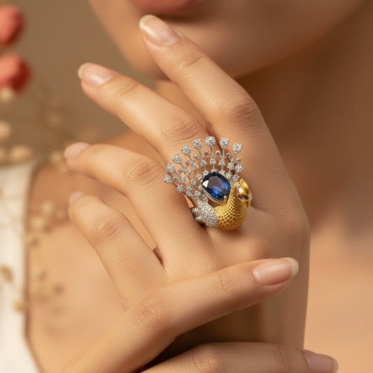 Sonali Golden Peacock Ring - Zirak Silver