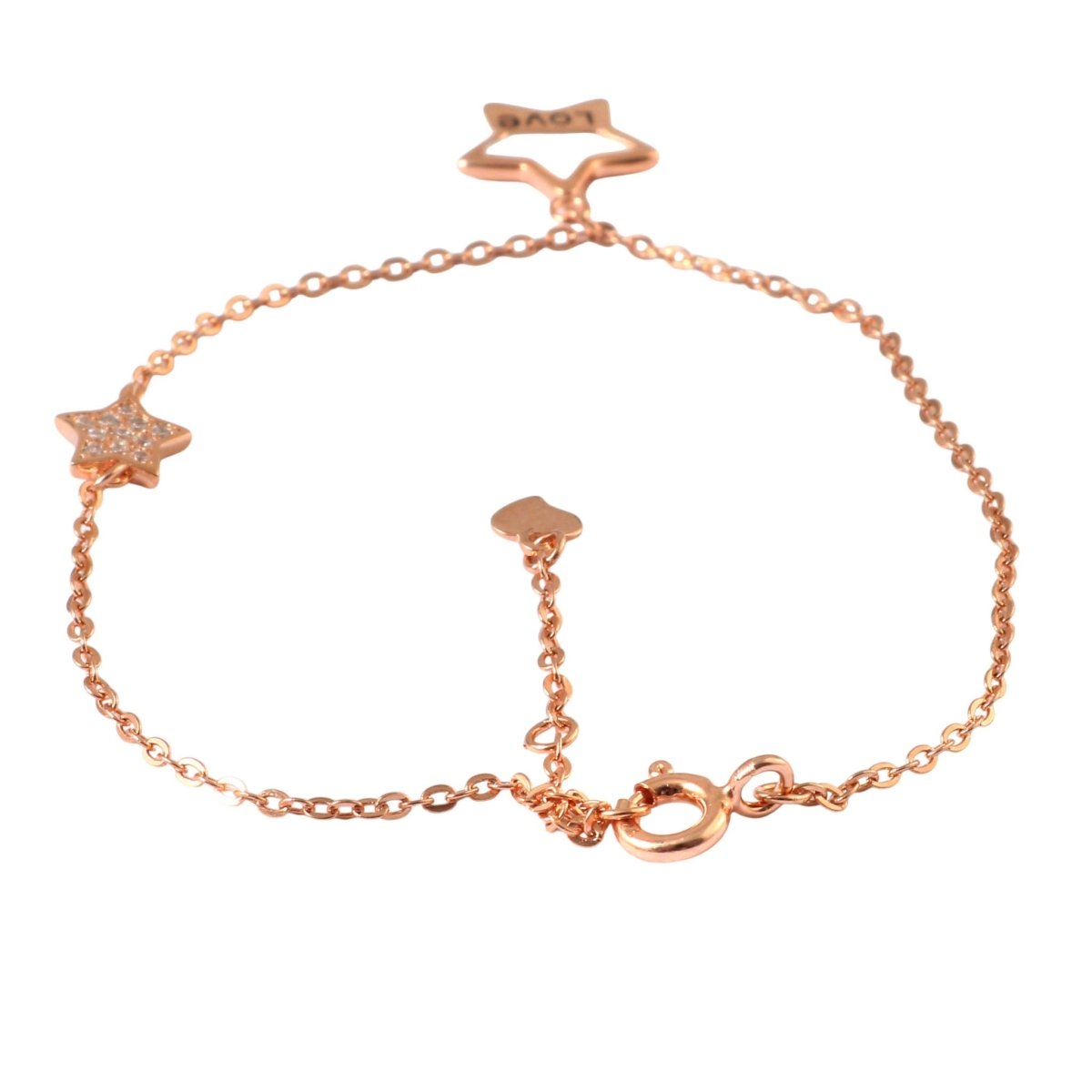 Star Charm CZ 925 Silver Rose Gold Adjustable Bracelet - Zirak Silver