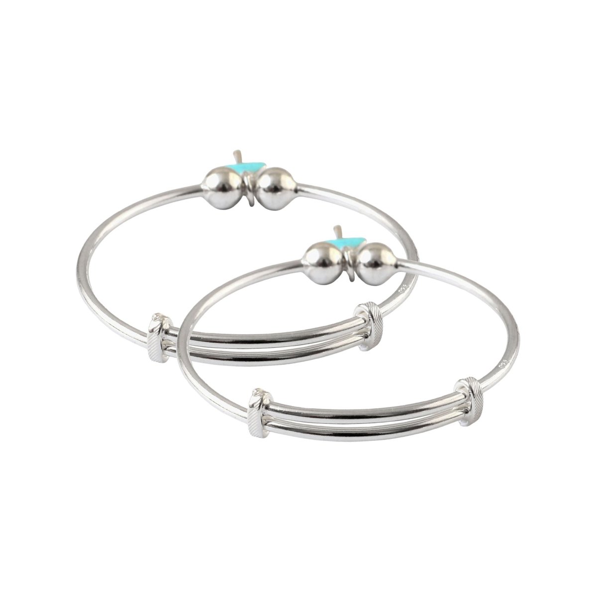 Sterling Silver Adjustable Bangle Bracelet with Turquoise Charm - Zirak Silver