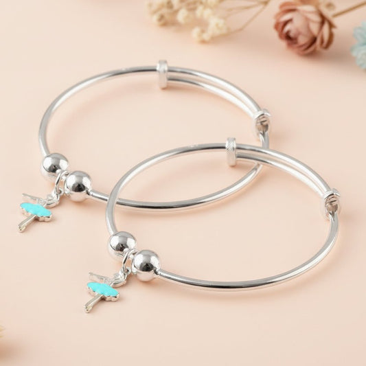Sterling Silver Adjustable Bangle Bracelet with Turquoise Charm - Zirak Silver