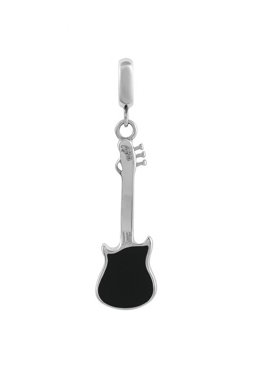 Sterling Silver Black Enamel Guitar Charm for Bracelets - Zirak Silver