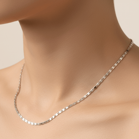 Sterling Silver Flat Link Chain | 925 Silver Long Box Chain Necklace for Men & Women - Zirak Silver