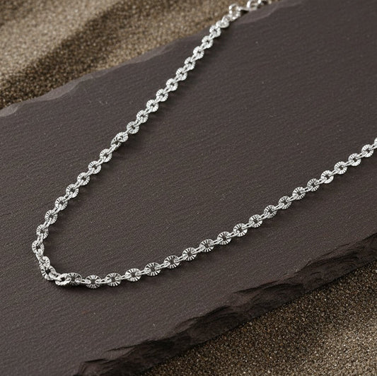 Sterling Silver Flower Cut Chain | 925 Silver Sunburst Link Necklace for Women & Men - Zirak Silver
