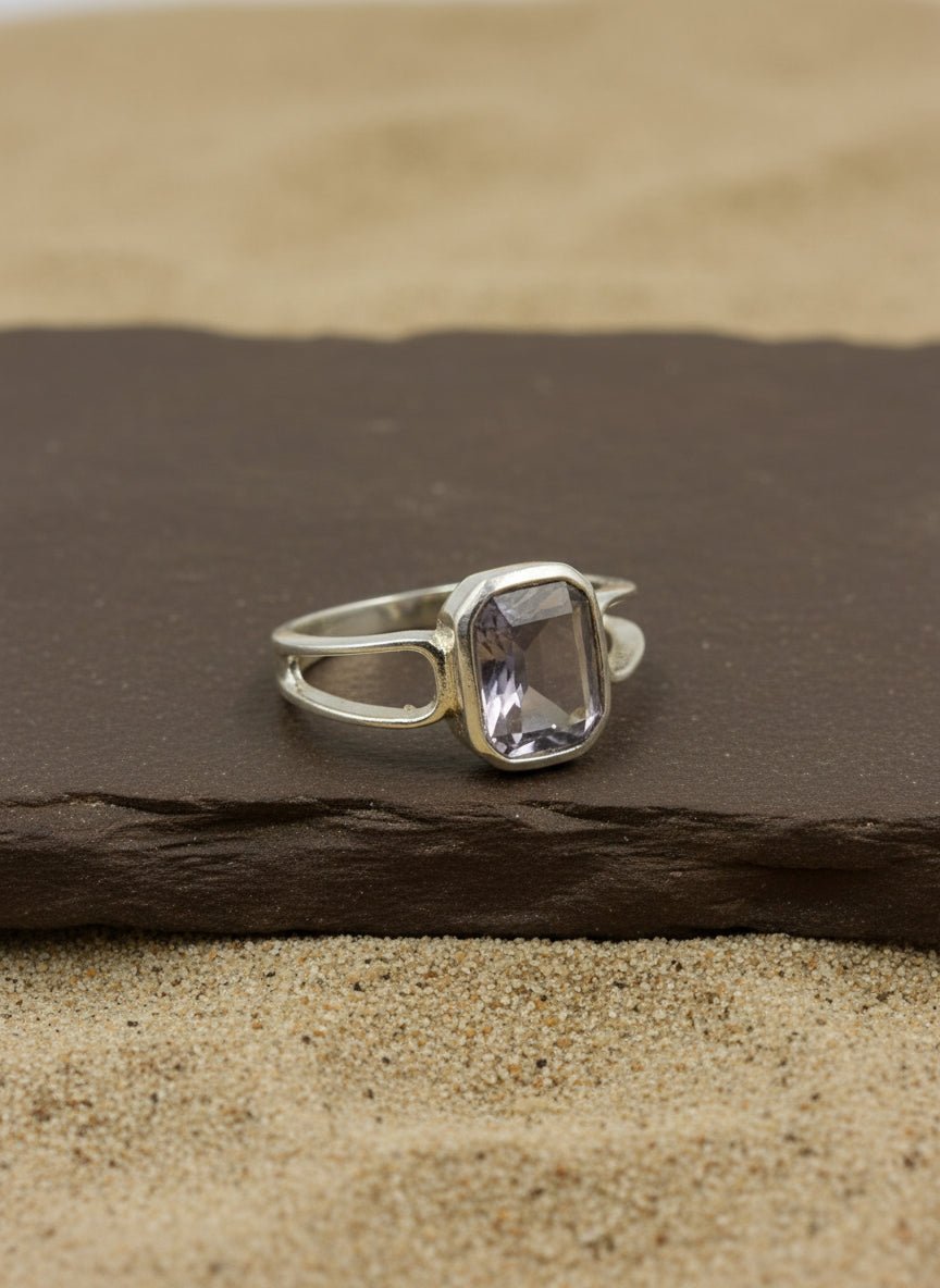 Sterling Silver Green Quartz Cushion - Cut Ring - Zirak Silver