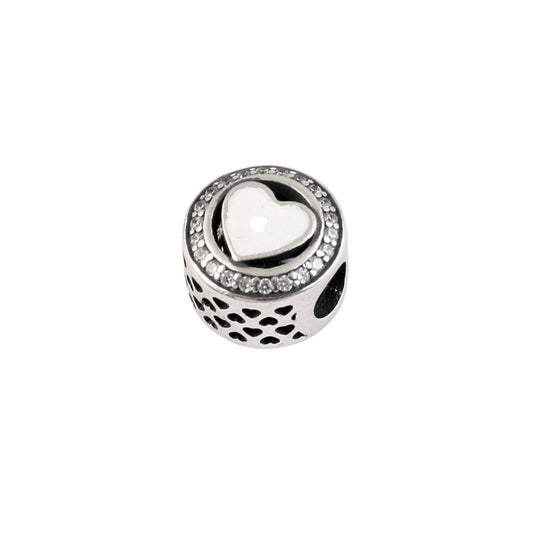 Sterling Silver Heart Charm Bead with CZ Halo | 925 Silver Spacer Charm - Zirak Silver