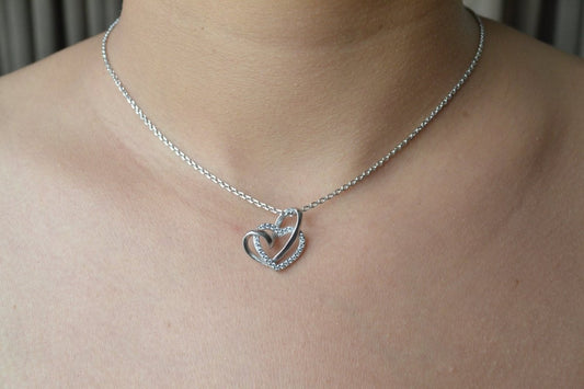 Sterling Silver Interlocked Heart Pendant Necklace - Zirak Silver