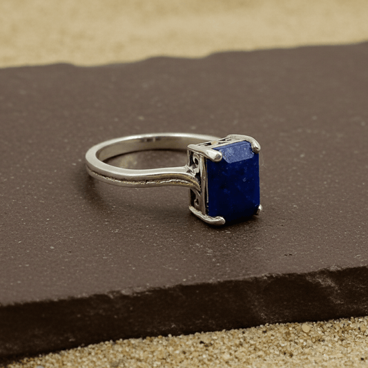 Sterling Silver Lapis Lazuli Rectangle Cut Ring - Zirak Silver