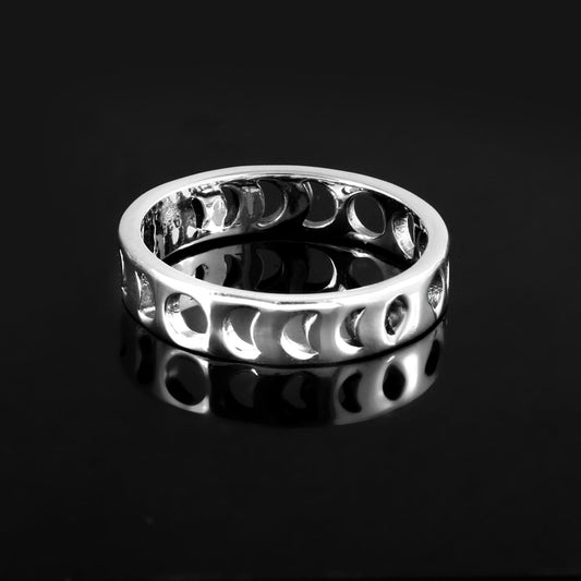 Sterling Silver Moon Phase Band Ring - Zirak Silver