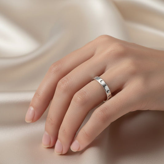 Sterling Silver Moon Phases Band Ring - Zirak Silver