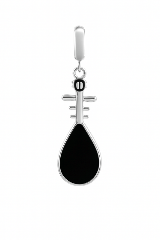 Sterling Silver Musical Instrument Charm Pendant with Black Enamel – 925 Silver Music Jewelry - Zirak Silver