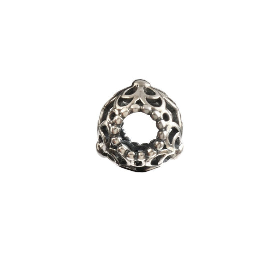 Sterling Silver Openwork Floral Bead Charm – Vintage Inspired Filigree Spacer - Zirak Silver