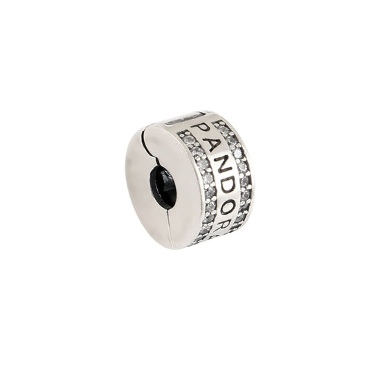 Sterling Silver Paved Logo Stopper Charm Bead for European Bracelets - Zirak Silver