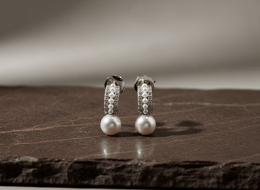 Sterling Silver Pearl Drop Earrings with CZ - Zirak Silver