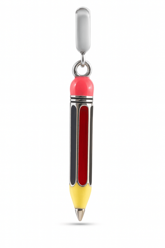 Sterling Silver Pencil Charm – Enamel Red and Yellow Pendant - Zirak Silver