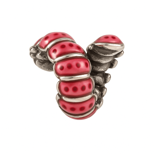 Sterling Silver Red Enamel Caterpillar Charm for Bracelet - Zirak Silver