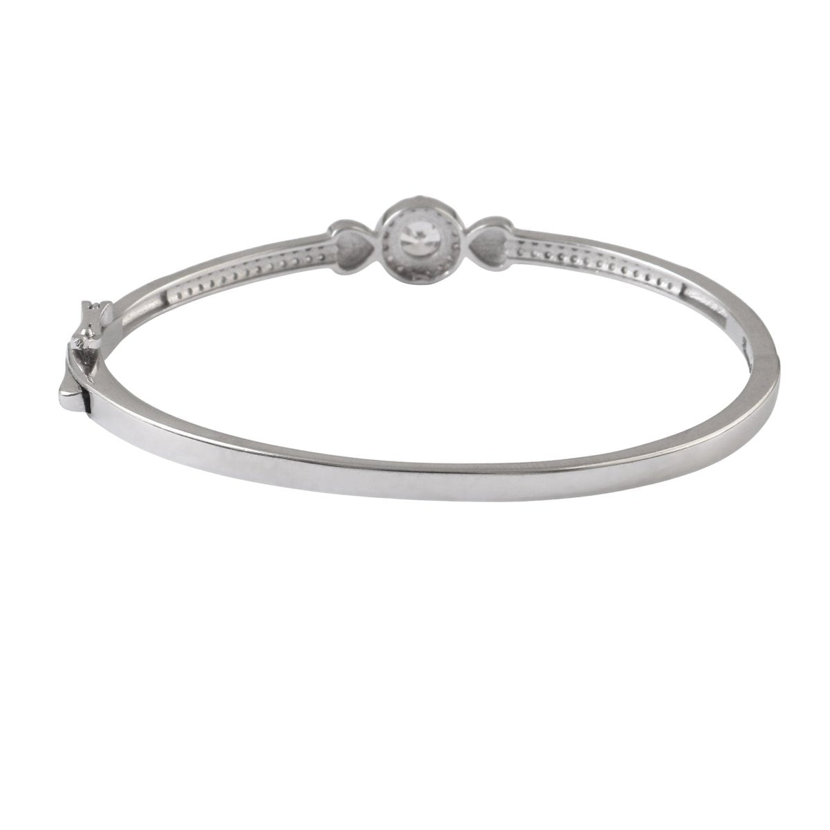 Sterling Silver & Rose Gold Heart Halo CZ Bangle Bracelet - Zirak Silver