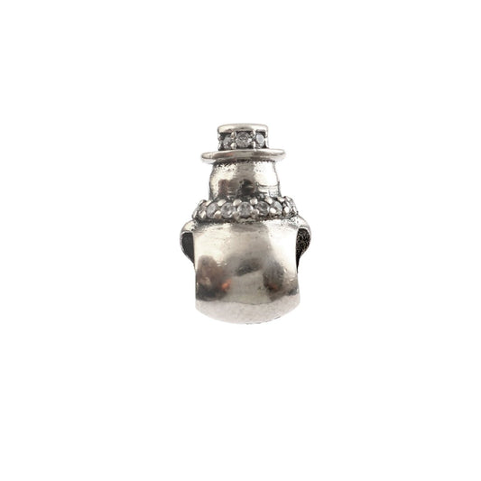 Sterling Silver Snowman Charm with CZ Details | Winter Holiday Bead - Zirak Silver