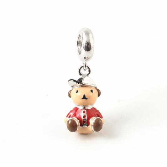 Sterling Silver Teddy Bear Charm with Enamel Detailing - Zirak Silver