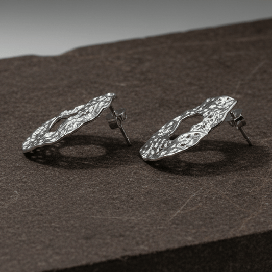 Sterling Silver Textured Abstract Stud Earrings - Zirak Silver