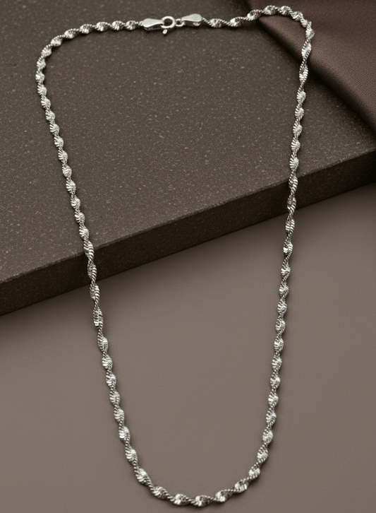 Sterling Silver Twisted Rope Chain Necklace – 925 Italian Shine - Zirak Silver