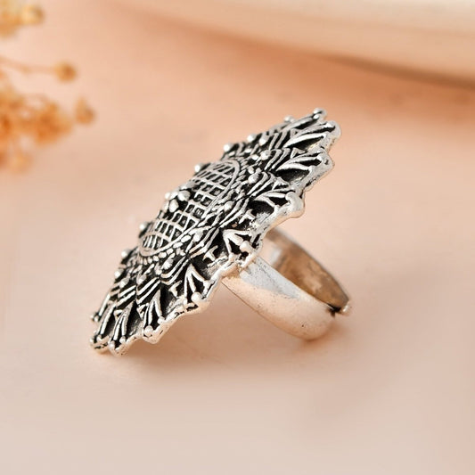 Sunburst Mandala Garnet Ring - Zirak Silver