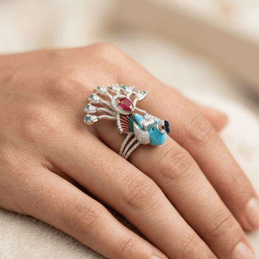 Sundari Ruby Peacock Ring - Zirak Silver