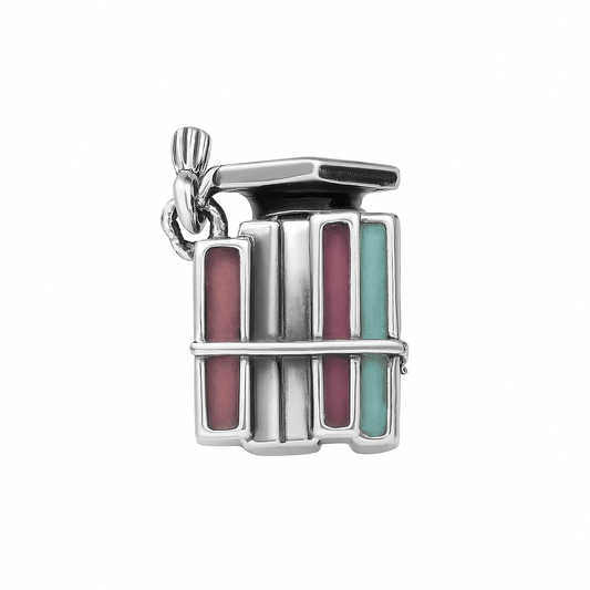 Sunflower Graduation Charm Bead – Sterling Silver Enamel Book & Cap Bead - Zirak Silver