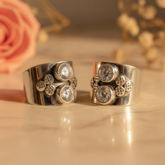 Tara Double Stone Wide Toe Rings (Medium) - Zirak Silver