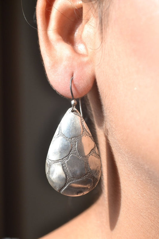 Textured Teardrop Dangles - Zirak Silver