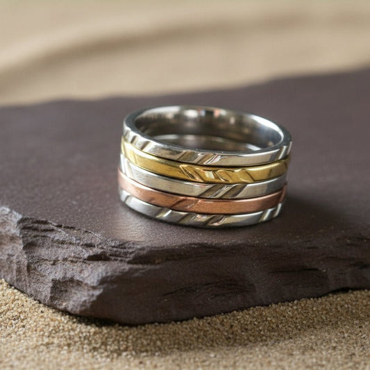 Tri - Tone Spinner Meditation Ring - Zirak Silver