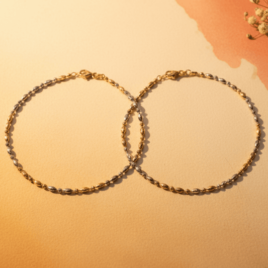 Trisha Oval Bead Anklet - Zirak Silver