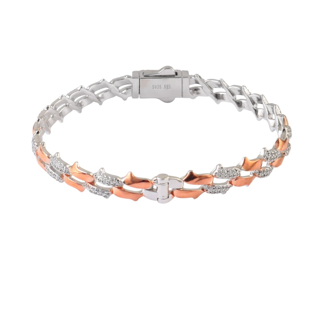 Two - Tone Rose Gold & Silver Cubic Zirconia Link Bracelet - Zirak Silver