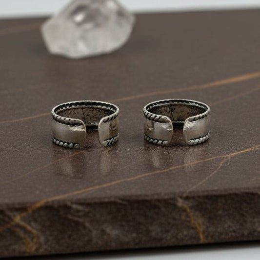 Vintage Oxidised 925 Silver Earrings | Adjustable Boho Wide - Band Ear Cuff Studs - Zirak Silver