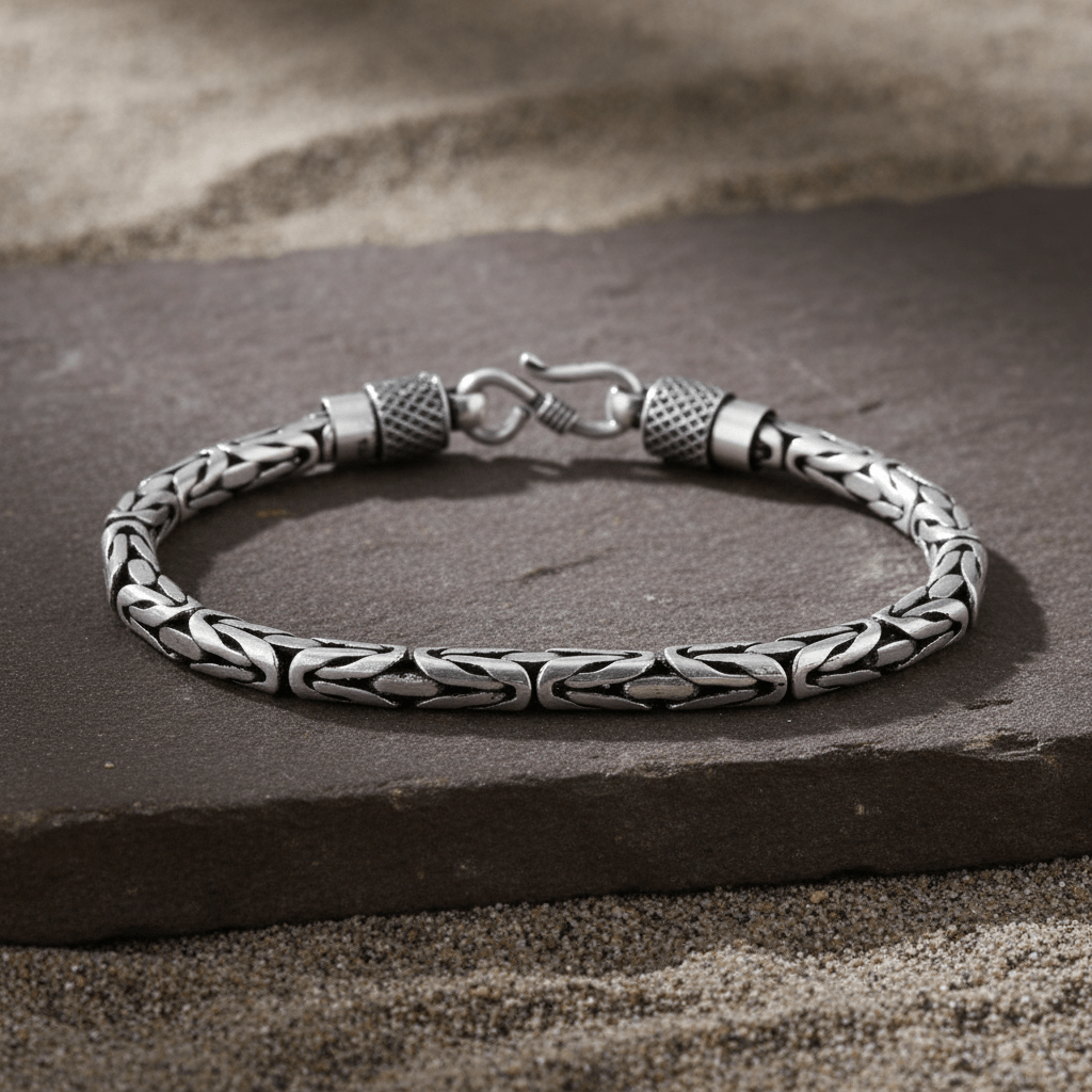 Zameer Bracelet – Oxidised 925 Silver Byzantine Bali Link Bracelet
