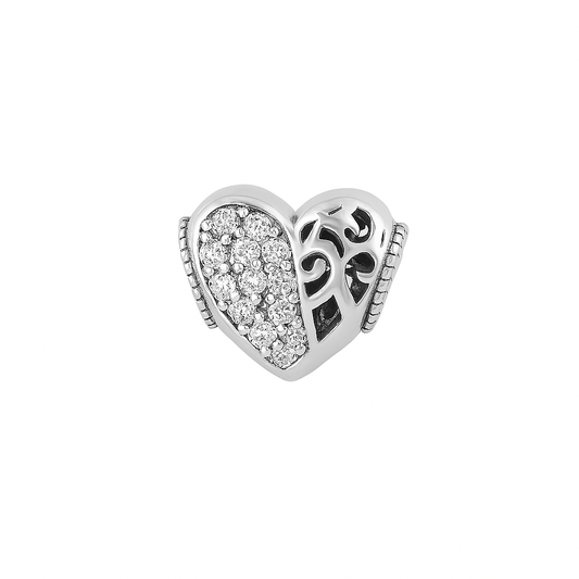 Elegant Sterling Silver Cubic Zirconia Heart Charm with Swirl Cutout