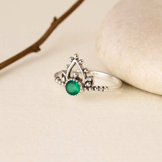 Emerald Lotus Crown Ring