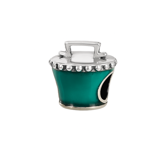 Sterling Silver Green Cauldron Charm with Skull Design – Enamel Halloween Bead