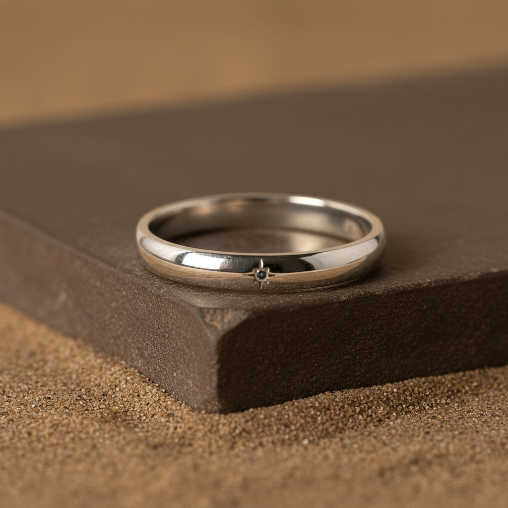 Minimalist Cross Star Engraved 925 Silver Band Ring