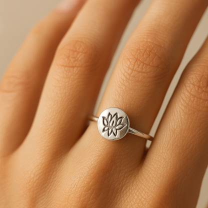 925 Silver Lotus Symbol Ring