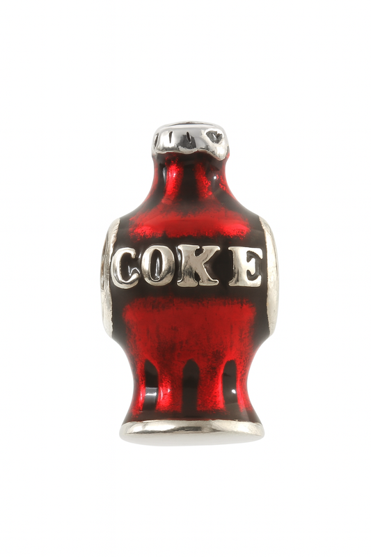 Sterling Silver Red Coke Bottle Charm with Enamel – Retro Soda Bead for Bracelets
