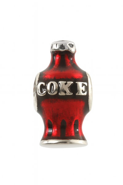 Sterling Silver Red Coke Bottle Charm with Enamel – Retro Soda Bead for Bracelets