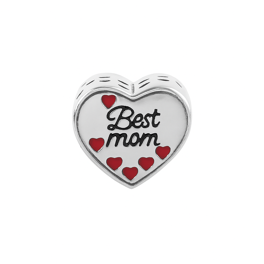 Sterling Silver Best Mom Heart Charm – Mother Daughter Love Bead