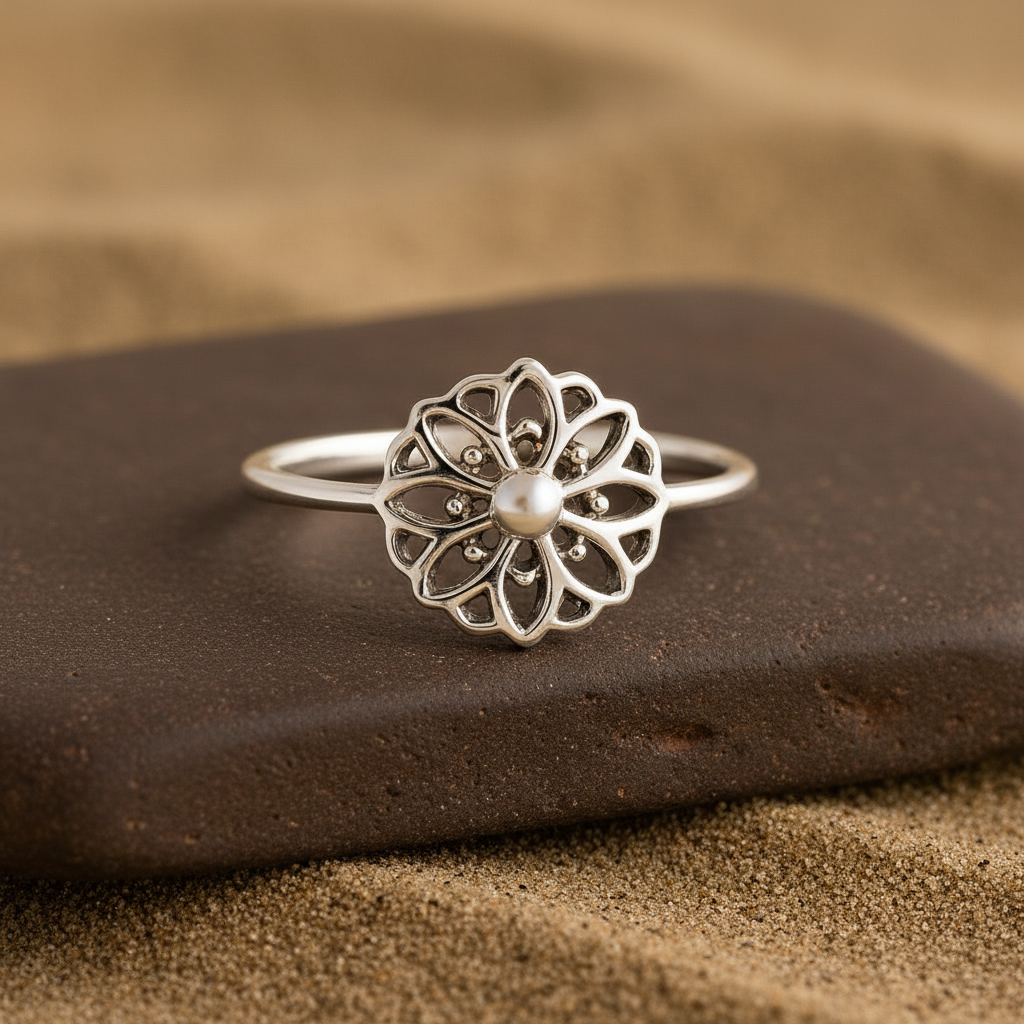 Sterling Silver Mandala Flower Ring
