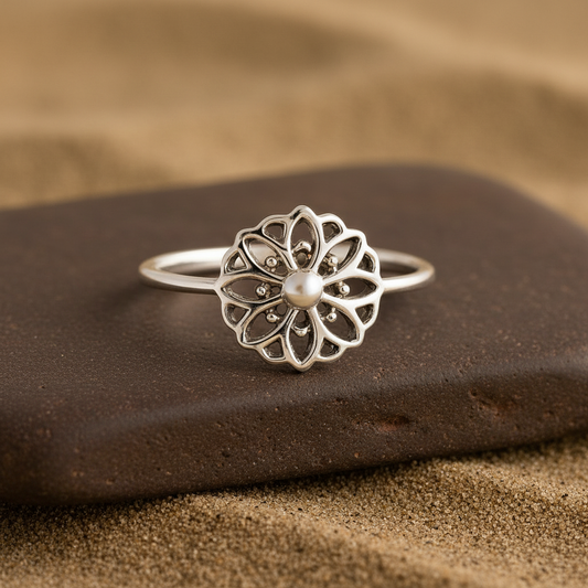 Sterling Silver Mandala Flower Ring