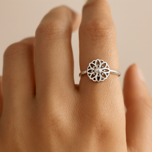 Sterling Silver Mandala Flower Ring