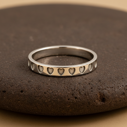 Minimalist Heart Engraved Silver Band Ring