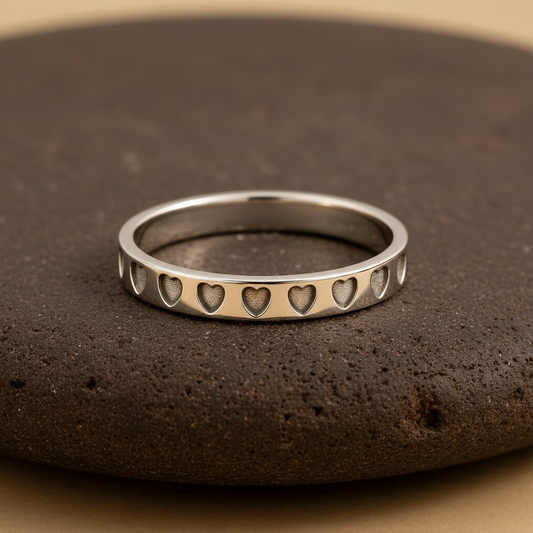 Minimalist Heart Engraved Silver Band Ring