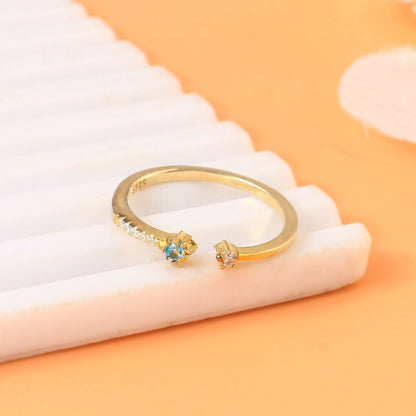 925 Gold - Plated Open Ring with Green & White CZ Stones | Adjustable Sterling Silver Ring - Zirak Silver